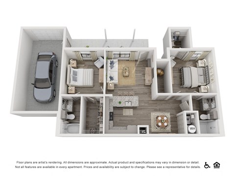 Floor plan for 2 beds, 2 baths, 1045 sqft